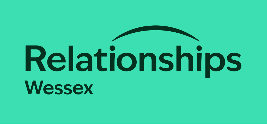 Relationships Wessex Logo,(previously Relate Dorset and South Wiltshire)black writing on a green background